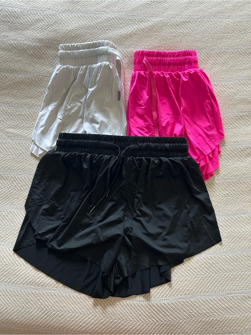 Women’s Athletic Layered Running Shorts - Black, White & Hot Pink